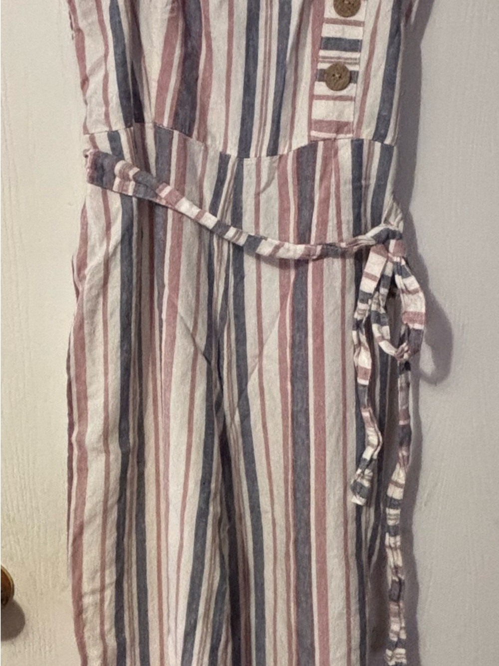 Striped Sleeveless Tie-Waist Jumpsuit - Multi Stripe